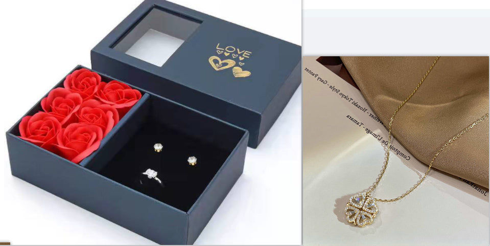 Gold clover-heart necklace with clustered clover crystal pendant and chain
