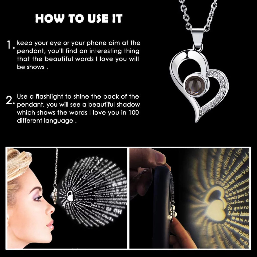 Heart locket pendant necklace on a silver chain with rhinestone heart detail