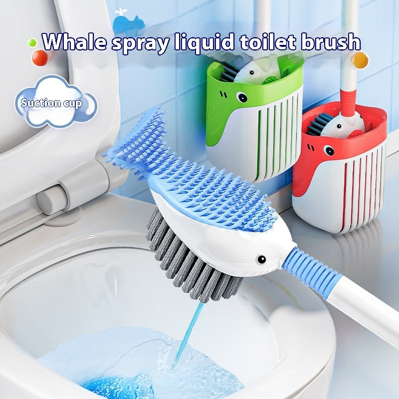 Blue whale toilet brush with silicone nubs and gray bristles on a white handle
