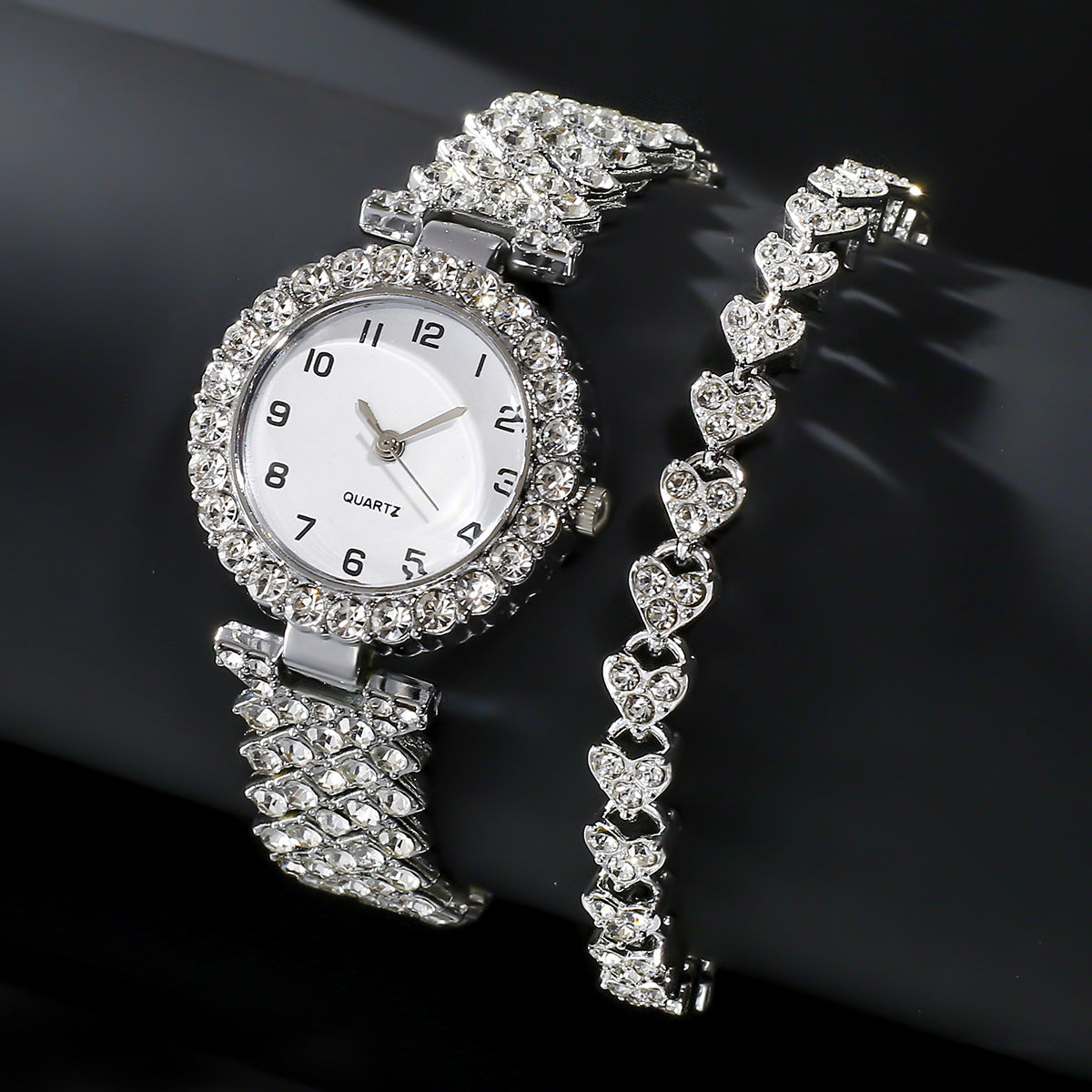 Women's Luxury Watch & Bracelet Gift Set — Silver Quartz Wristwatch with Alloy Bracelet