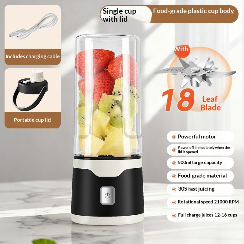 Portable Rechargeable Blender Juicer Cup — 500ml USB, 18-Blade, BPA-Free