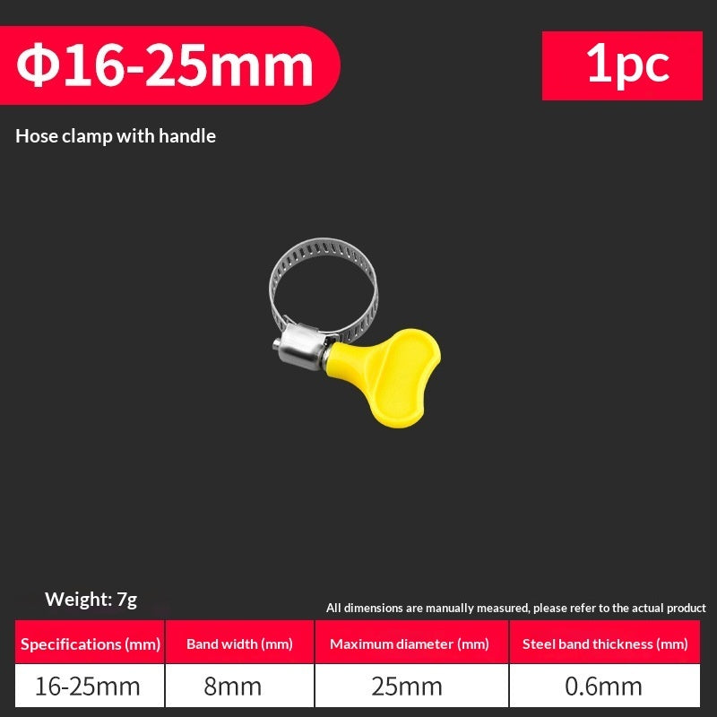 Metal hose clamp with yellow handle, 16–25mm band size (1pc)