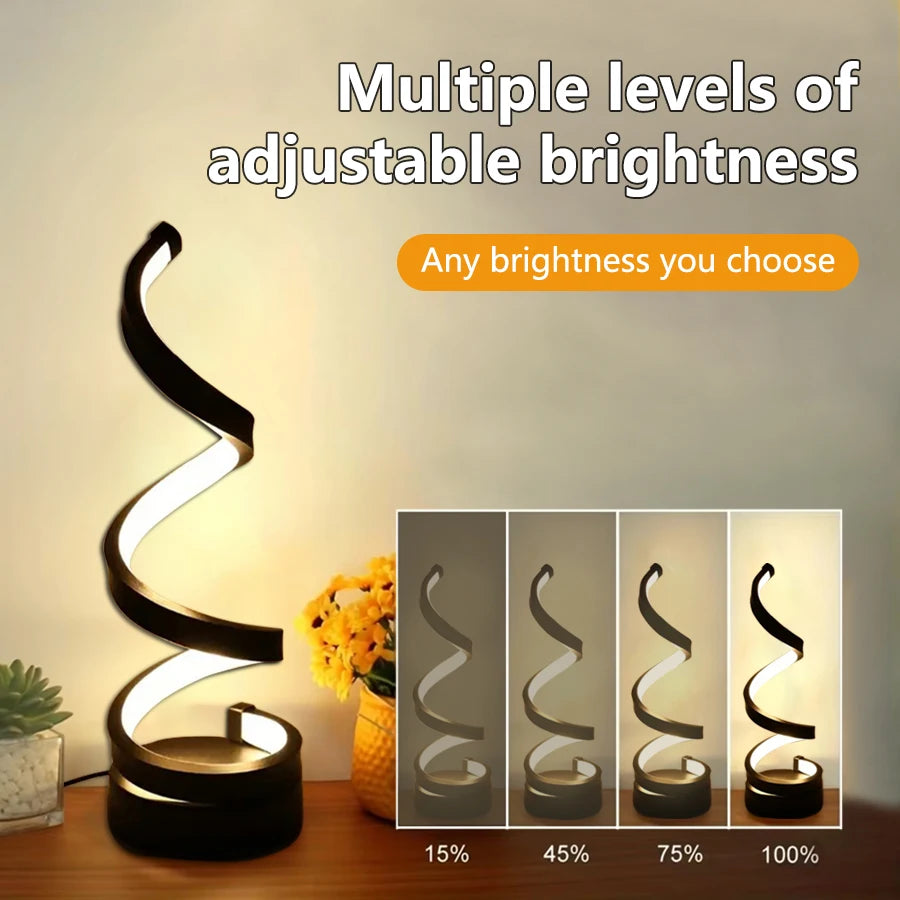 USB Spiral LED Night Light — Dimmable 3-Color Desk Lamp for Bedroom & Office