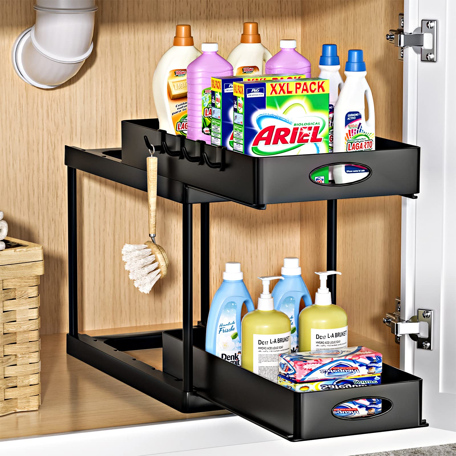 Dual Sliding Drawer Under Sink Organizer — 2-Minute Install, No Tools