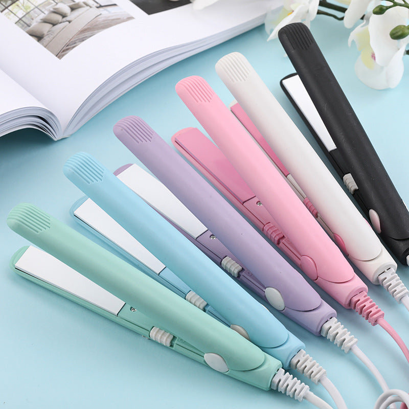 2-in-1 electric hair straightener and curler with white and blue tools plus black handle