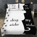 3-piece duvet cover and pillowcase set with dog-side and my-side split dog graphic