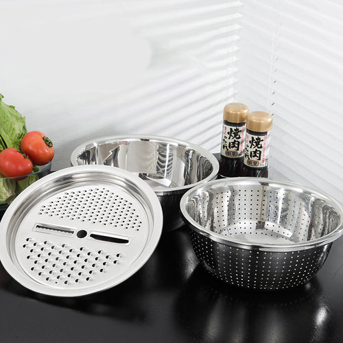 Stainless steel grater disc with perforated plate and side handle