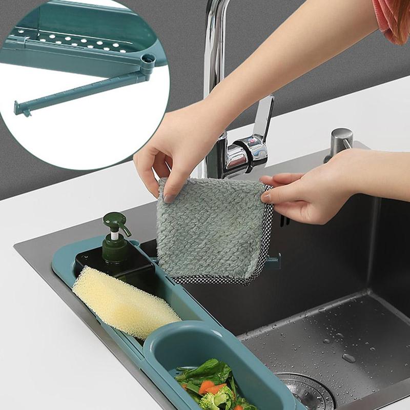 Adjustable Telescopic Sink Rack — Soap, Sponge & Drainer Organizer