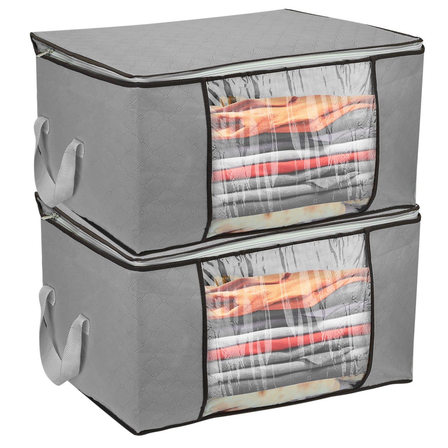 Large Clothes Storage Bags — Set of 2, 90L Each with Clear Window & Dual Zipper