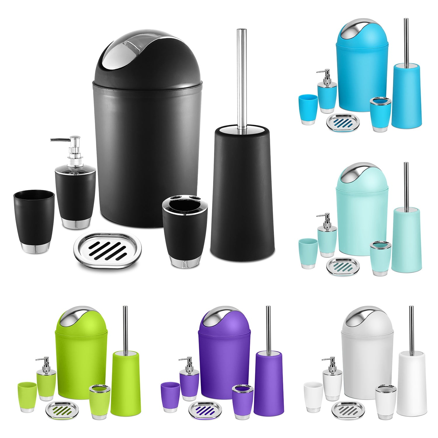6-Piece Bathroom Accessories Set — Classic Black with Silver Accents