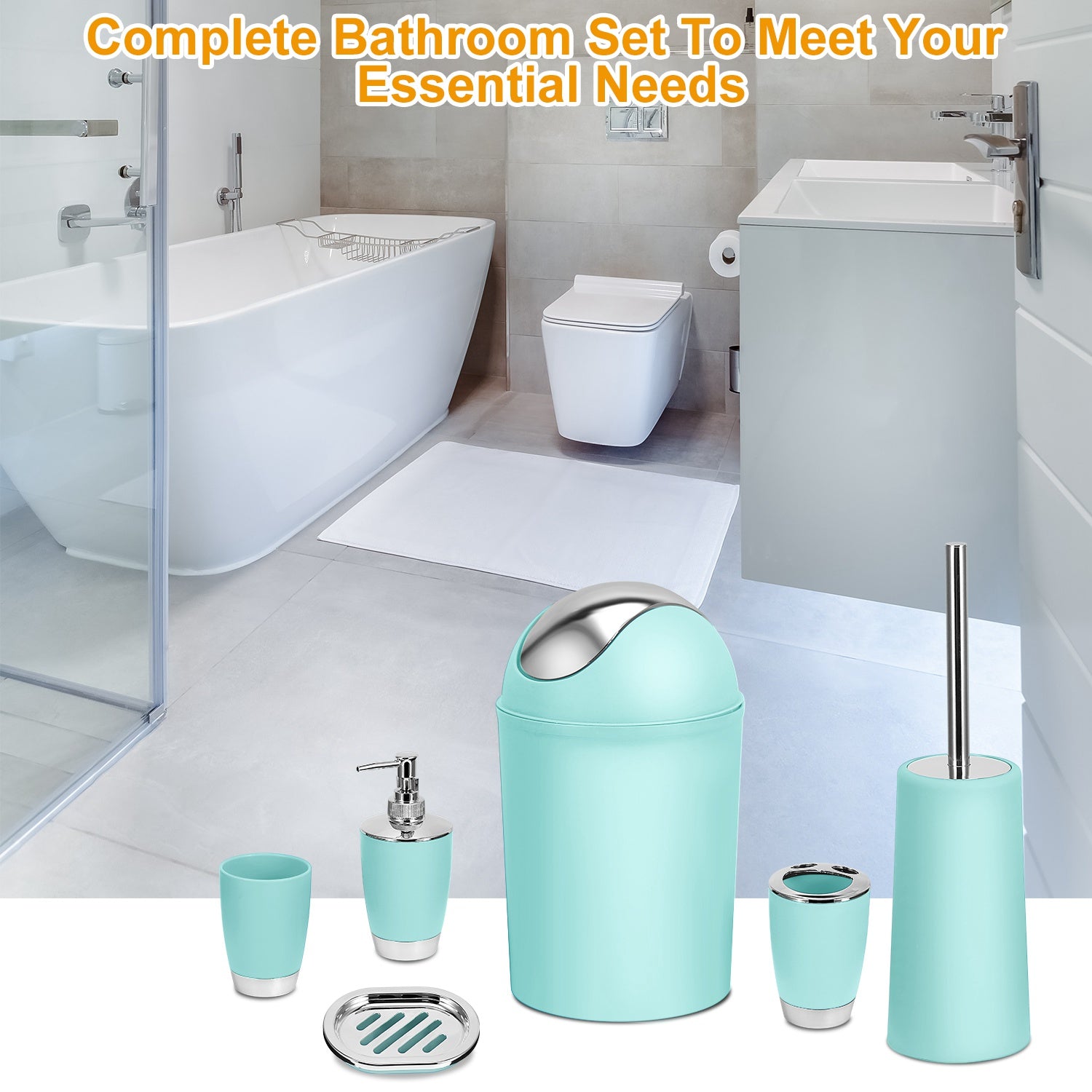 6-Piece Bathroom Accessories Set — Classic Black with Silver Accents