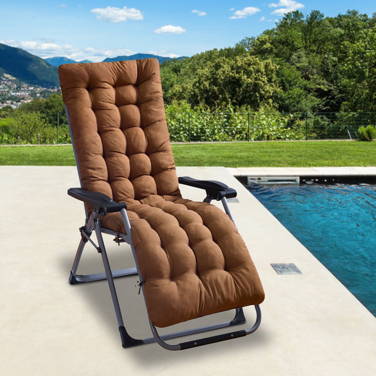 Chaise Lounger Cushion — Thick Padded Recliner & Deck Chair Mat (67" or 71")