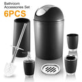 6-piece bathroom accessory set in black with silver-tone accents and matching holders