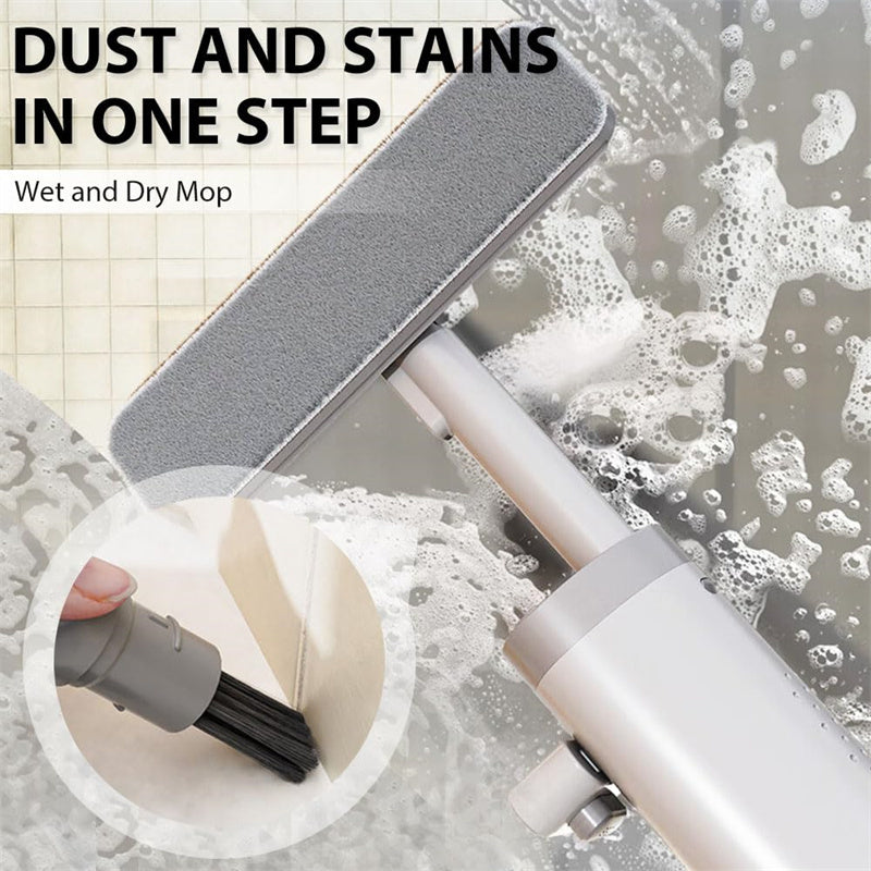 Self-Squeeze Mini Flat Mop — Hands-Free Wringing, 2 Microfiber Pads