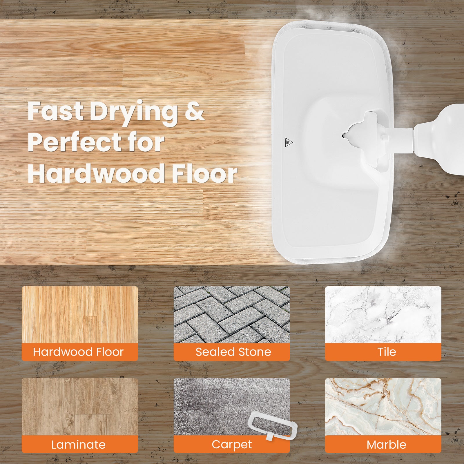 Lightweight Steam Mop — Hardwood, Tile & Carpet Floor Steamer with 2 Washable Pads