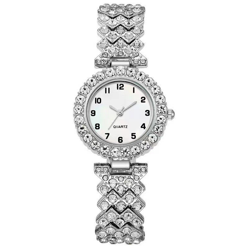 Women's Luxury Watch & Bracelet Gift Set — Silver Quartz Wristwatch with Alloy Bracelet