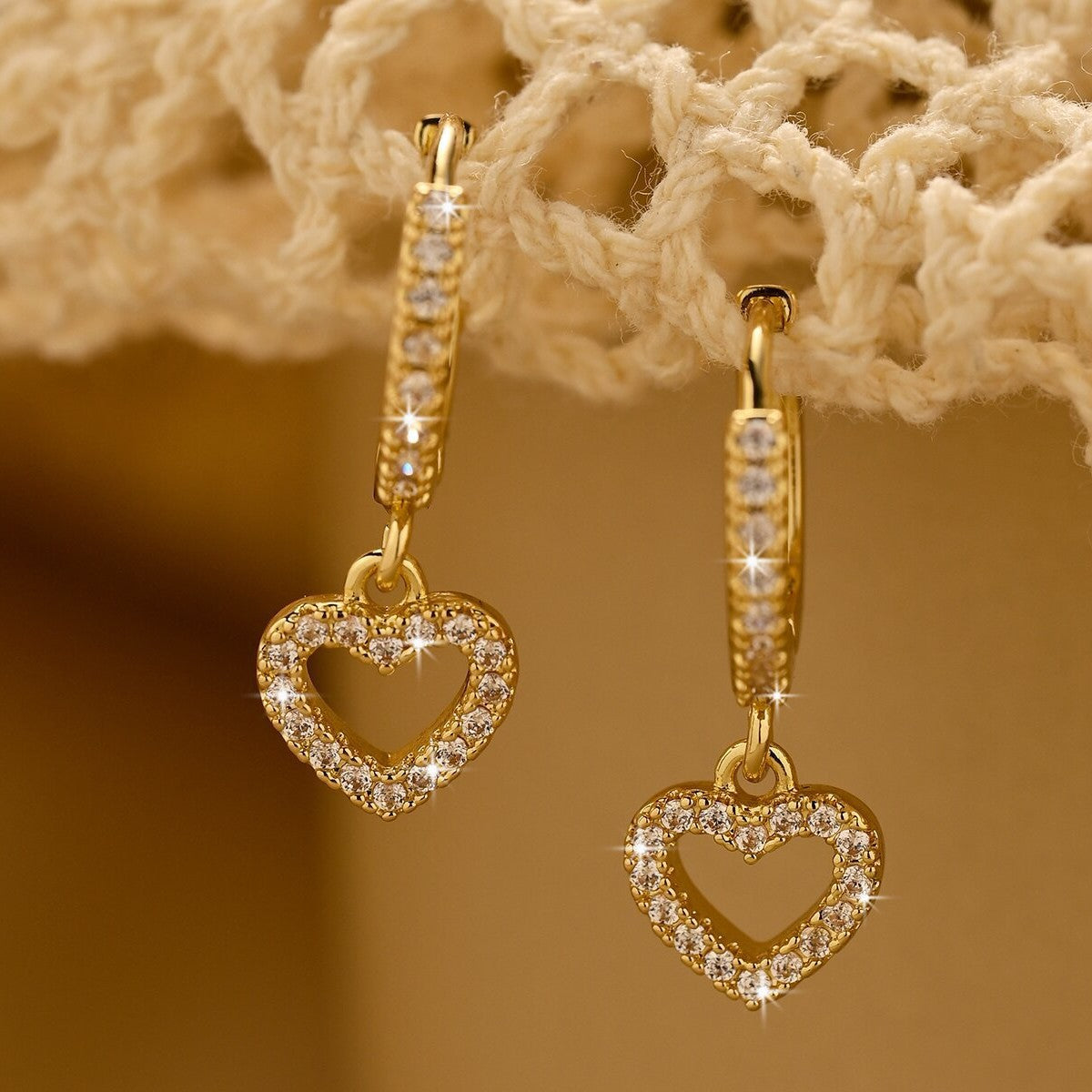 Retro Heart Pendant Earrings — Zircon Drop, Korean Style, Gold & Silver