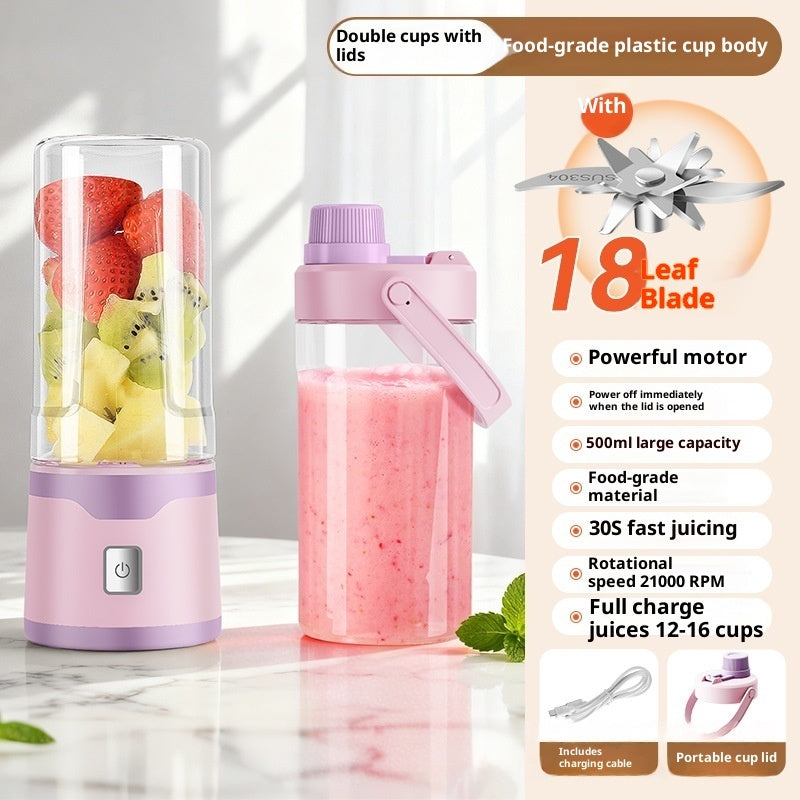 Portable Rechargeable Blender Juicer Cup — 500ml USB, 18-Blade, BPA-Free