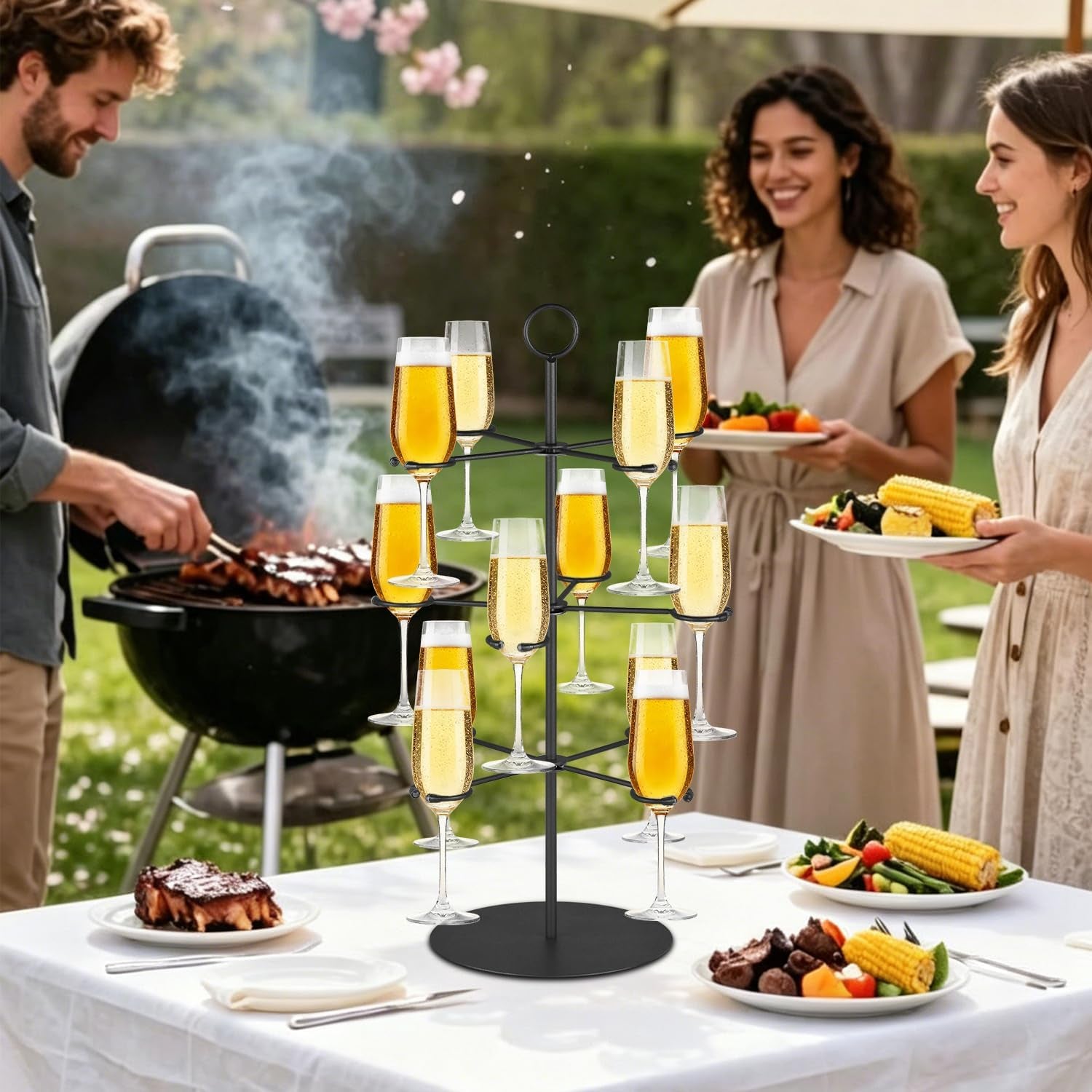Cocktail Tree Stand for Parties Brunch,3 Tiers 12 Holders Drink Tower Wine Glass Holder Stand,Champagne Tower Martinis Tree,Wine Glasses Display Margarita Tower Drink Stand for Mimosa Bar Party Bridal