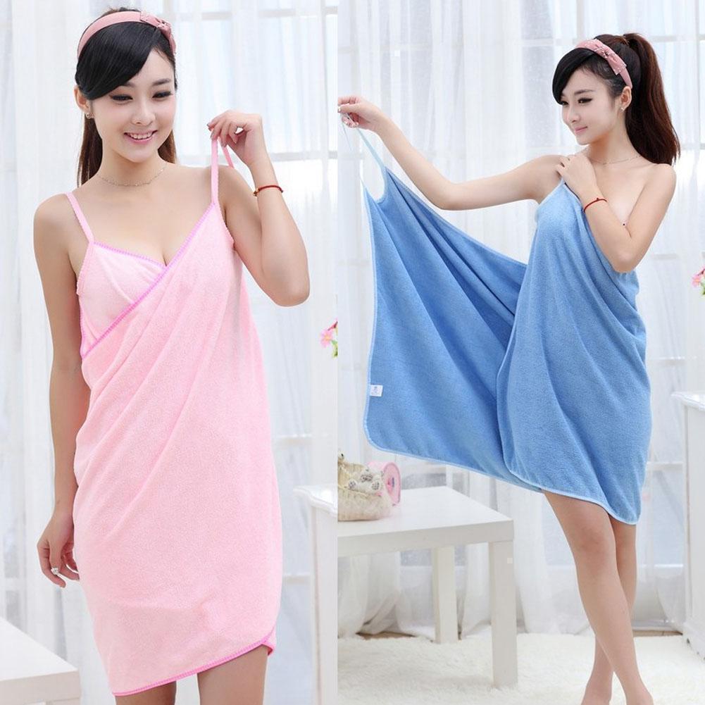 Beach towel wrap dress in pink and blue, spaghetti straps with tied wrap neckline