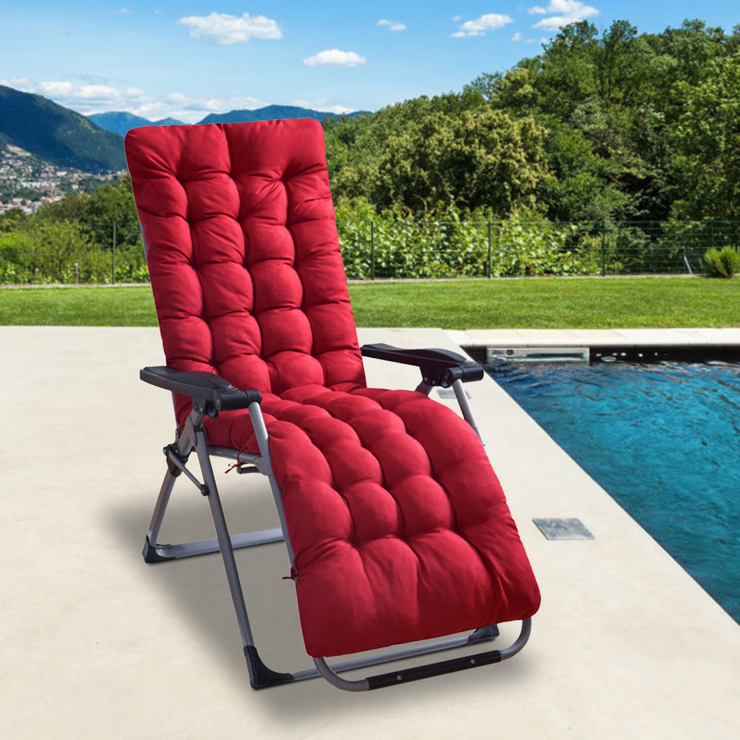 Chaise Lounger Cushion — Thick Padded Recliner & Deck Chair Mat (67" or 71")