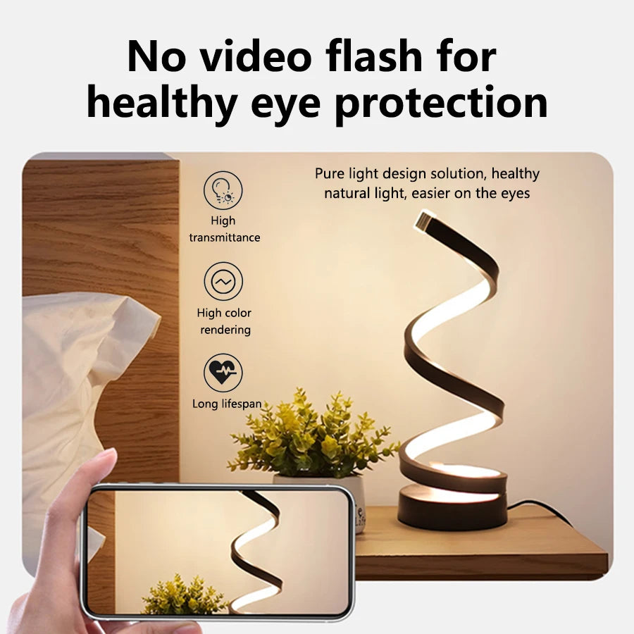USB Spiral LED Night Light — Dimmable 3-Color Desk Lamp for Bedroom & Office