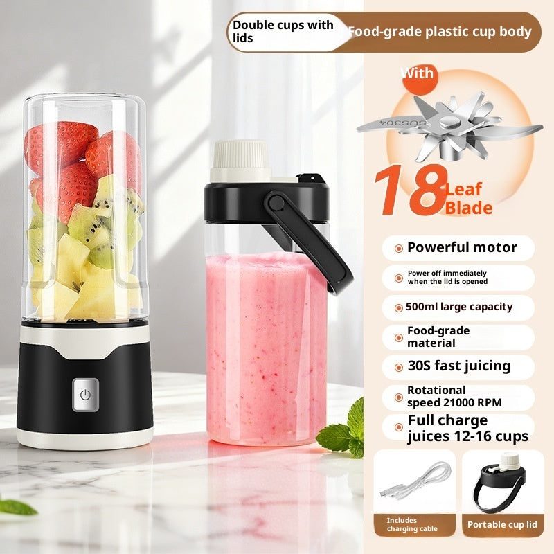 Portable Rechargeable Blender Juicer Cup — 500ml USB, 18-Blade, BPA-Free