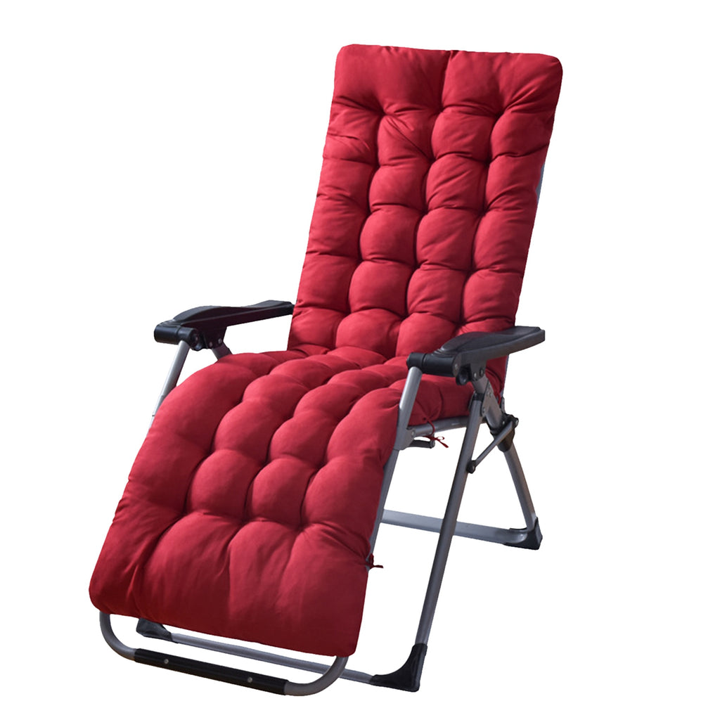 Red thick padded recliner cushion with quilted button tufted back and seat on frame