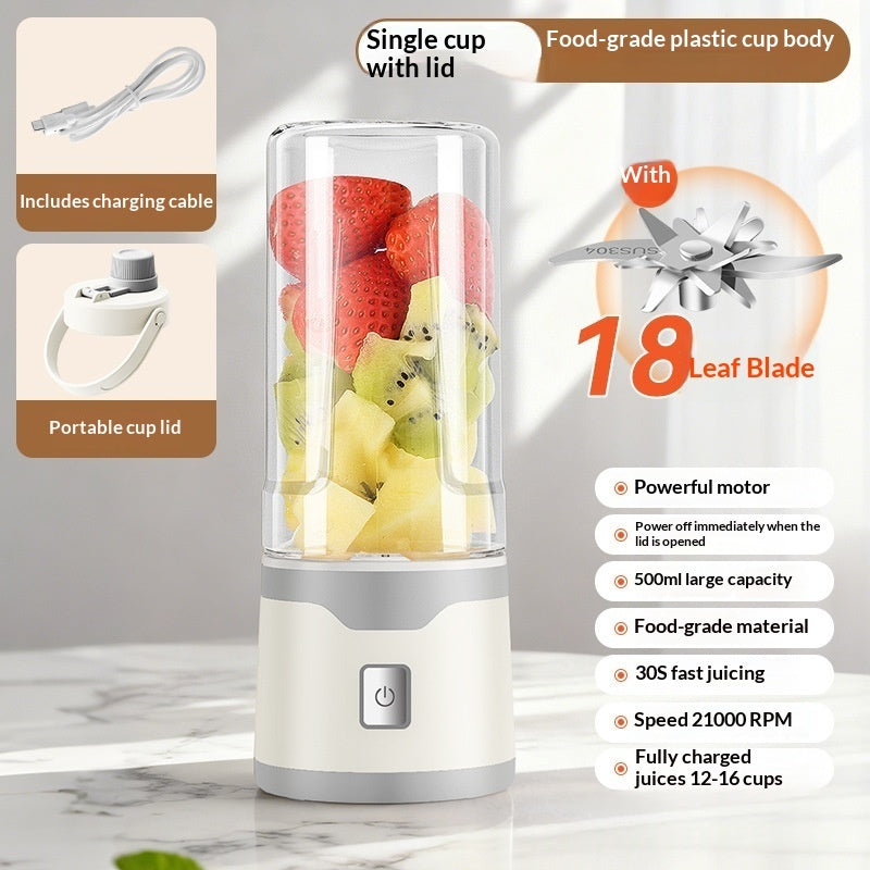 Portable Rechargeable Blender Juicer Cup — 500ml USB, 18-Blade, BPA-Free