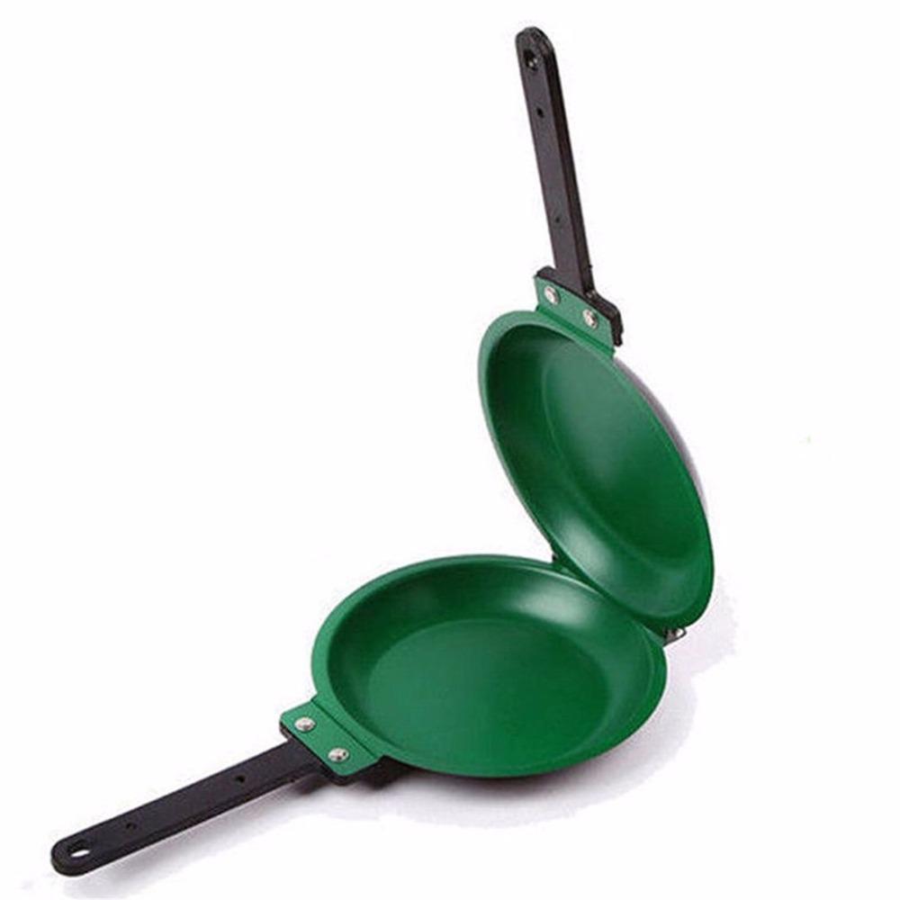 Non-stick frying pan with lid, green nonstick interior, black handle and rivets