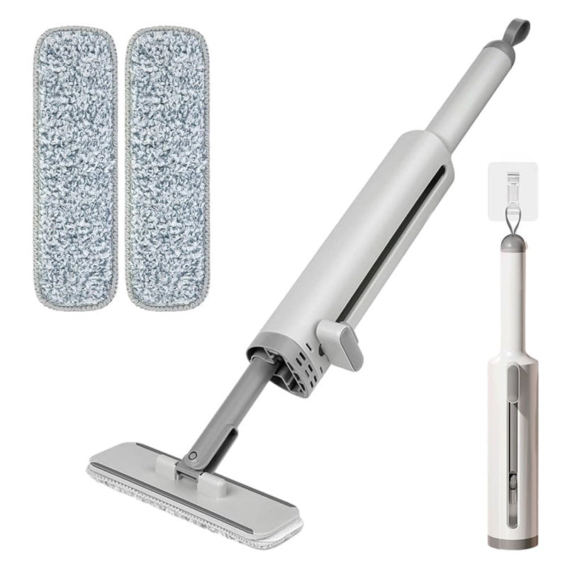 Self-Squeeze Mini Flat Mop — Hands-Free Wringing, 2 Microfiber Pads