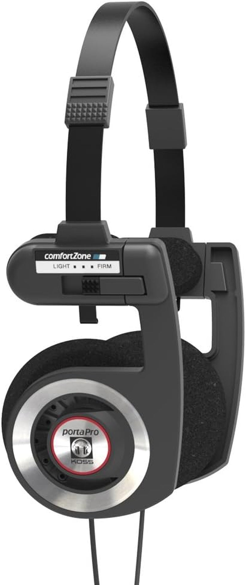 Black on-ear headphones showing side control module and cushioned ear pads