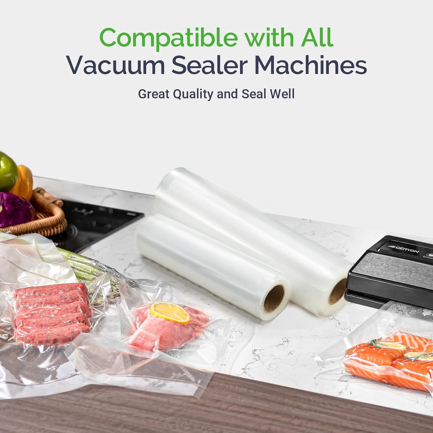 Vacuum Sealer Bags Rolls, 8X50Ft & 11X50Ft for Food Storage, Double Sided Texture, Bpa-Free, Heavy Duty, Great for Vacuum Seal Storage, Meal Prep or Sous Vide