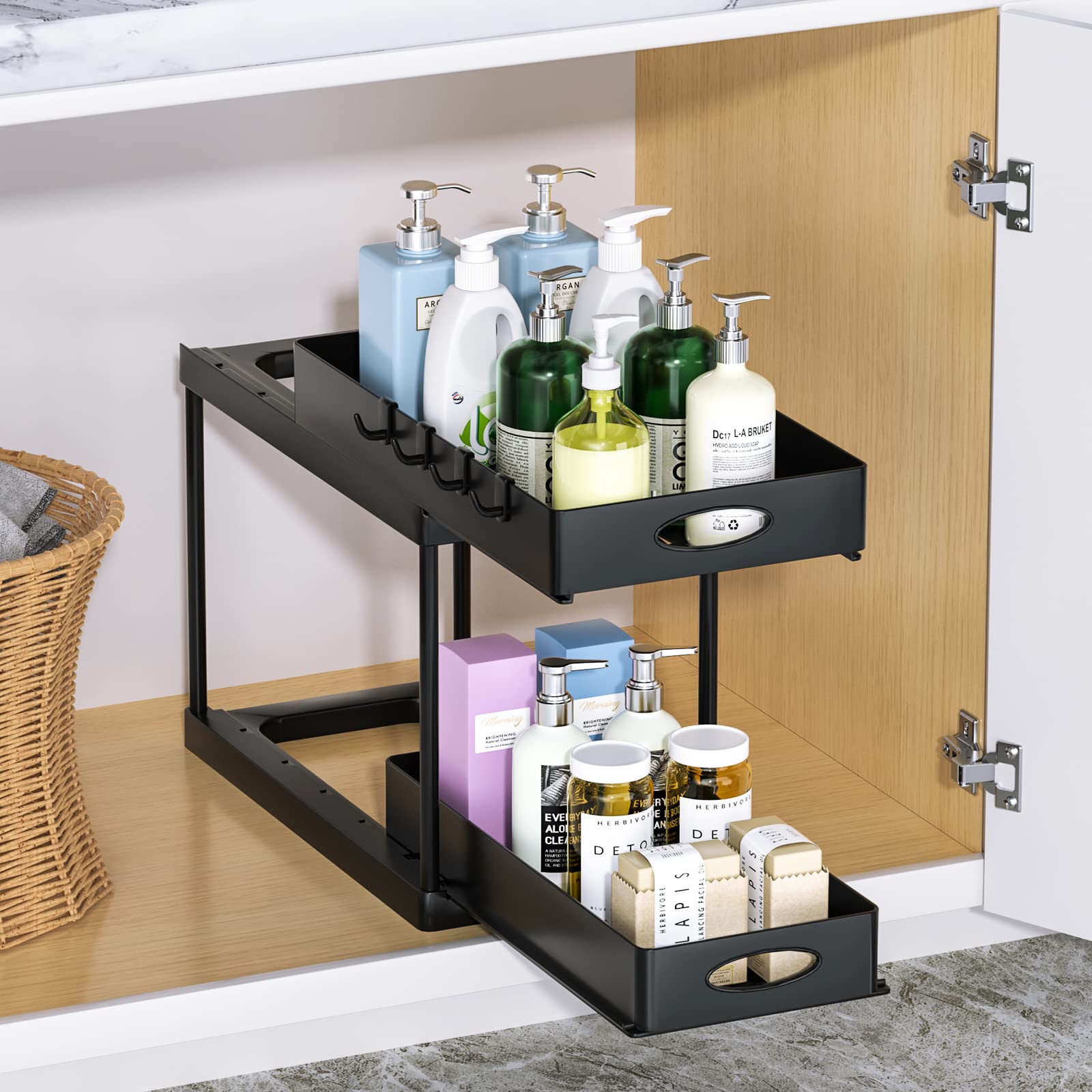 Dual Sliding Drawer Under Sink Organizer — 2-Minute Install, No Tools