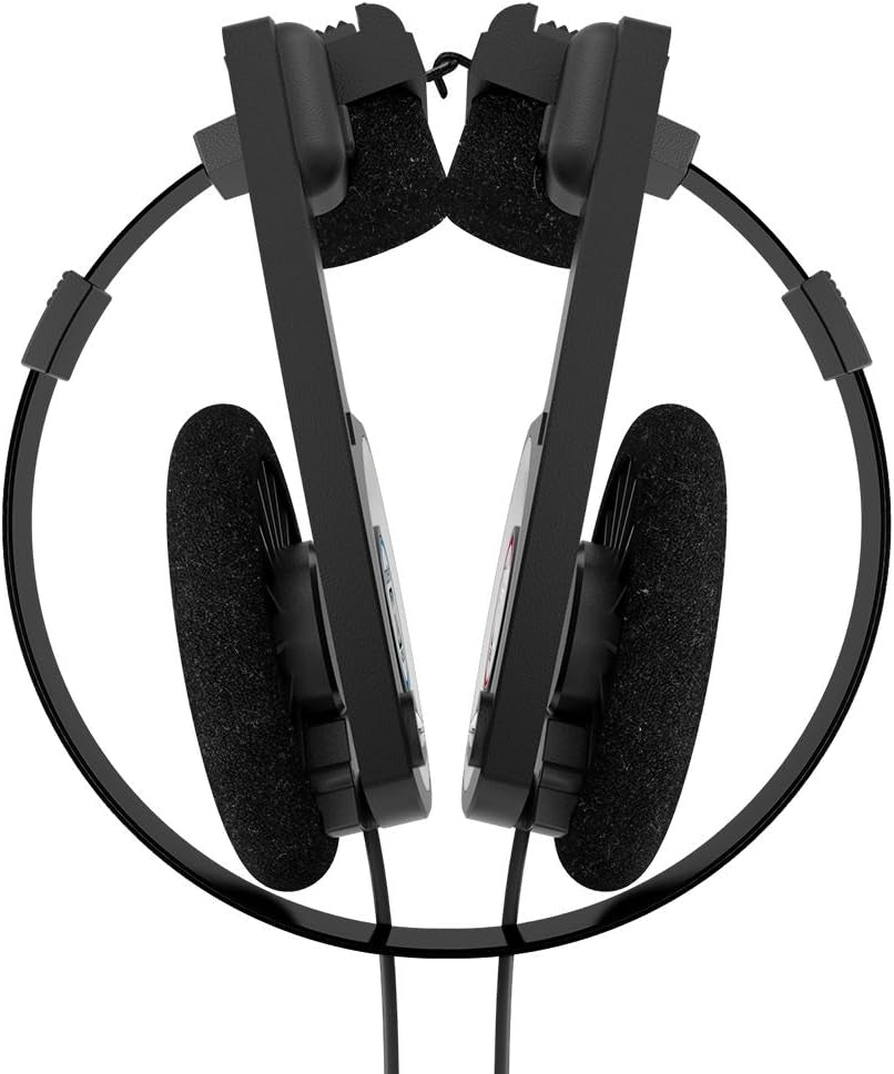 Black on-ear headphones top view with padded headband and dual earcups