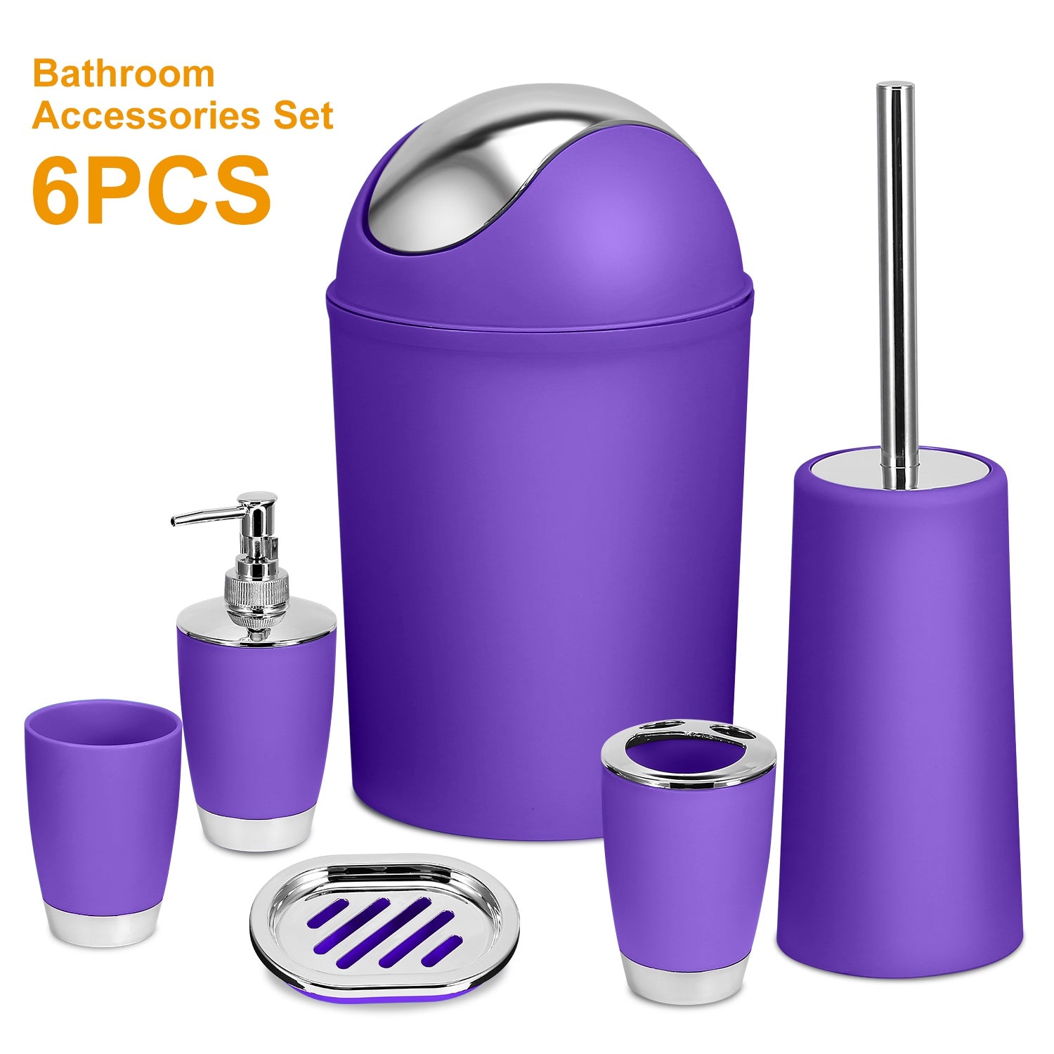 6-Piece Bathroom Accessories Set — Classic Black with Silver Accents