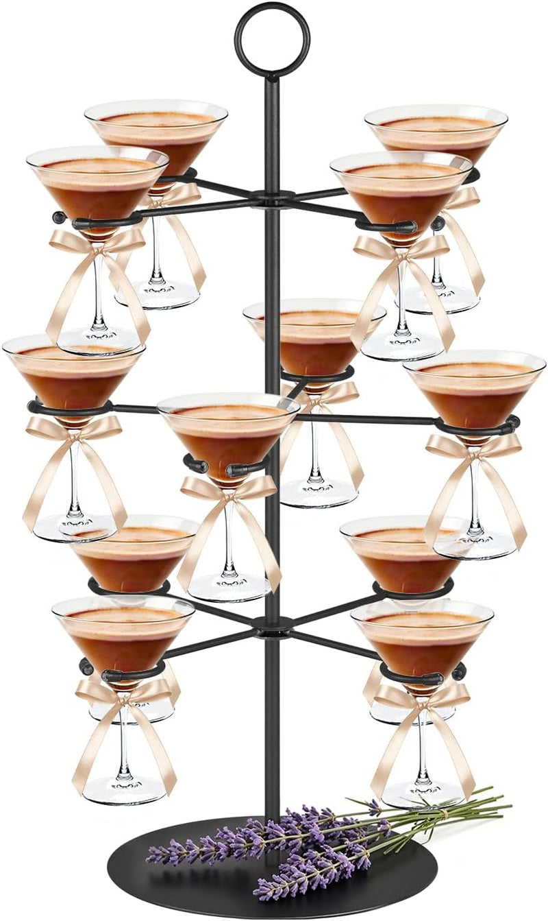 Cocktail Tree Stand for Parties Brunch,3 Tiers 12 Holders Drink Tower Wine Glass Holder Stand,Champagne Tower Martinis Tree,Wine Glasses Display Margarita Tower Drink Stand for Mimosa Bar Party Bridal
