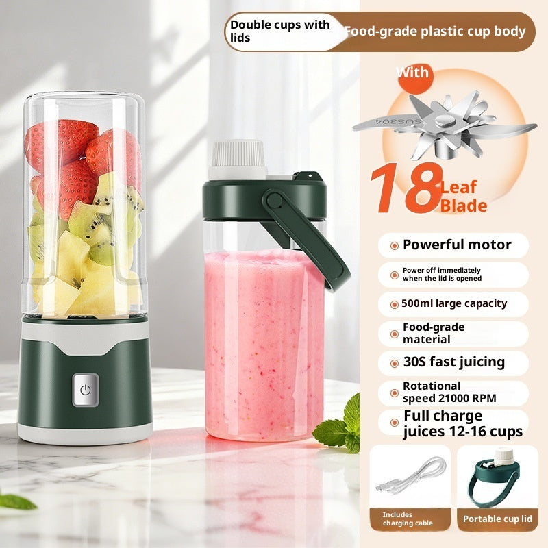 Portable Rechargeable Blender Juicer Cup — 500ml USB, 18-Blade, BPA-Free