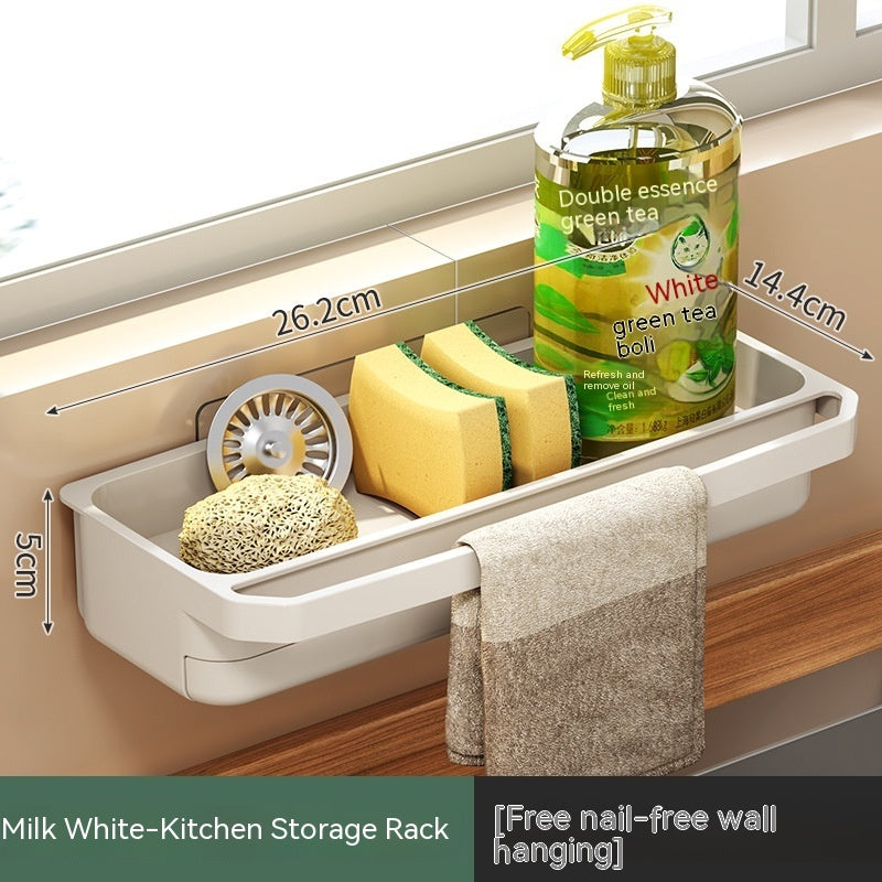 Over-the-sink dish drying rack, shallow tray for sponges and towels, light gray