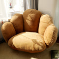 Plush reading cushion floor sofa, two-tone tan and cream plush
