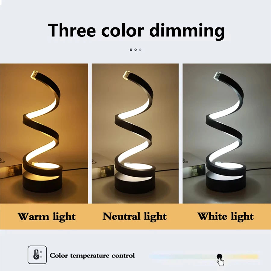 USB Spiral LED Night Light — Dimmable 3-Color Desk Lamp for Bedroom & Office
