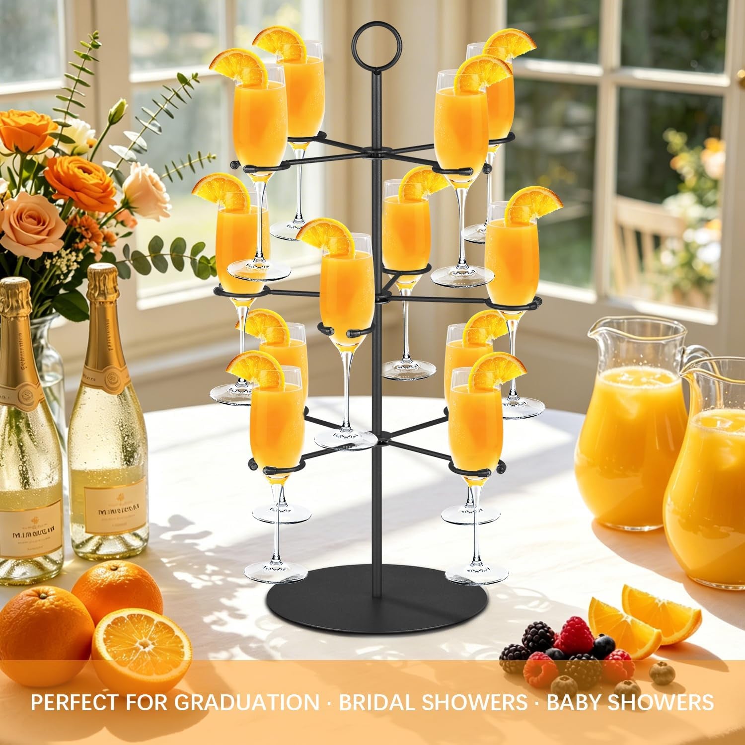 Cocktail Tree Stand for Parties Brunch,3 Tiers 12 Holders Drink Tower Wine Glass Holder Stand,Champagne Tower Martinis Tree,Wine Glasses Display Margarita Tower Drink Stand for Mimosa Bar Party Bridal