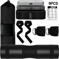 Barbell pad set with black hip resistance bands and ankle straps, includes 9 pieces