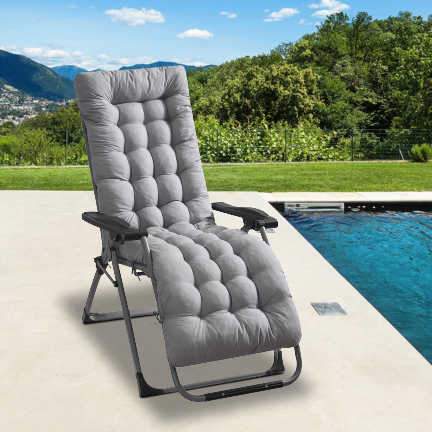 Chaise Lounger Cushion — Thick Padded Recliner & Deck Chair Mat (67" or 71")
