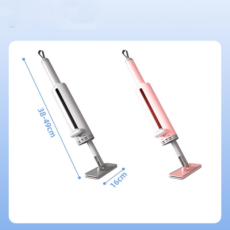 Self-Squeeze Mini Flat Mop — Hands-Free Wringing, 2 Microfiber Pads