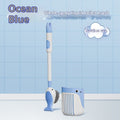Blue whale spray toilet brush with silicone bristle head and suction-cup base