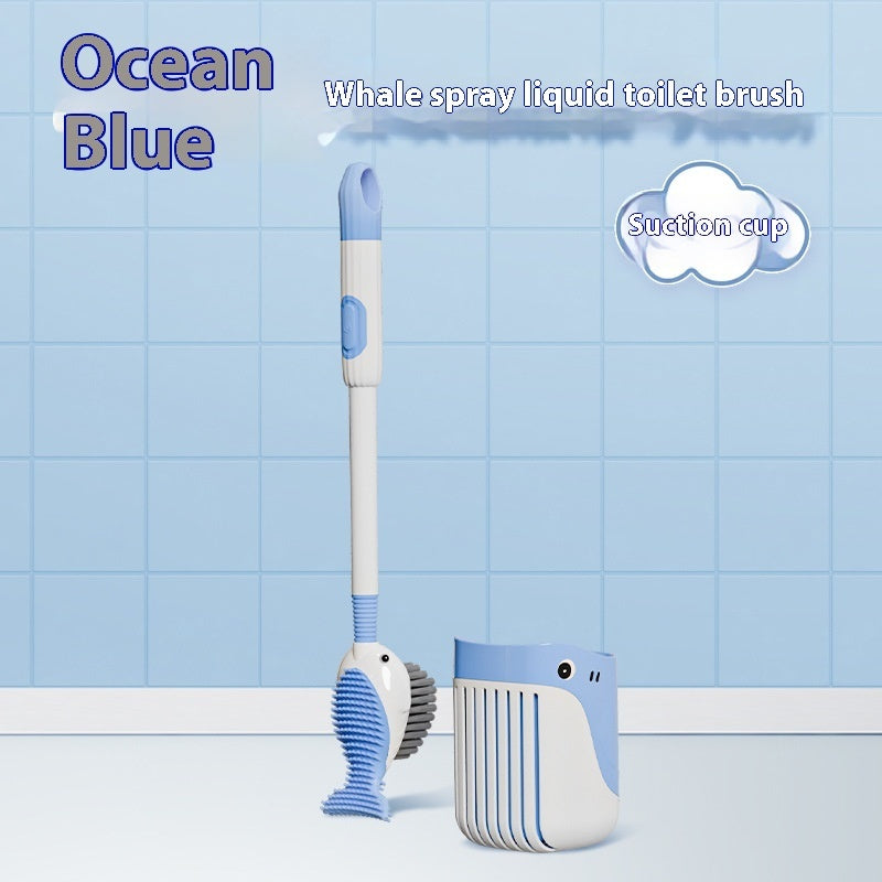 Blue whale spray toilet brush with silicone bristle head and suction-cup base