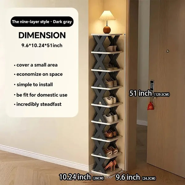 9-Pair Vertical Shoe Rack — Space-Saving Stackable Plastic Organizer for Entryway, Closet & Dorm