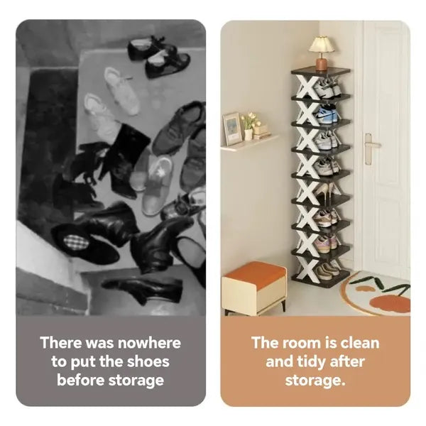 9-Pair Vertical Shoe Rack — Space-Saving Stackable Plastic Organizer for Entryway, Closet & Dorm