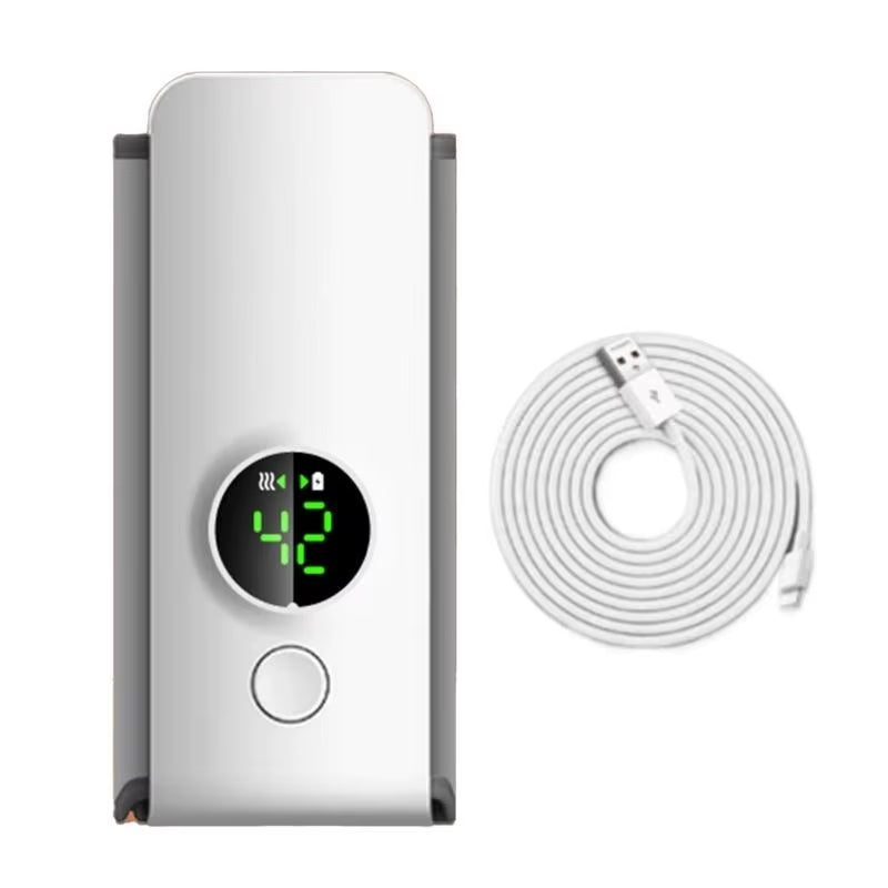 White portable cordless baby bottle warmer with LED display and round power button